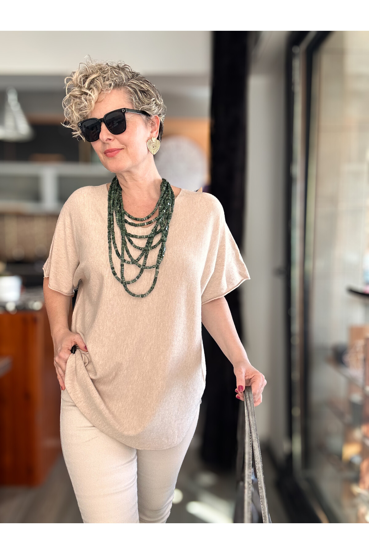 Maste İtalyan Oval Kesim Triko Bluz Bej