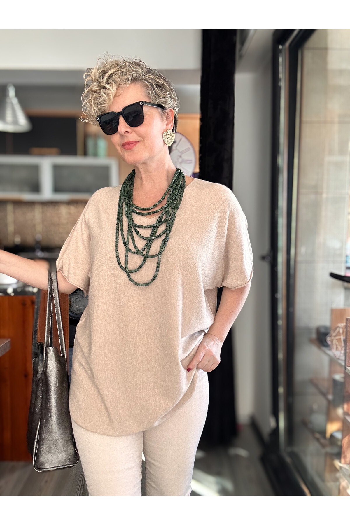 Maste İtalyan Oval Kesim Triko Bluz Bej