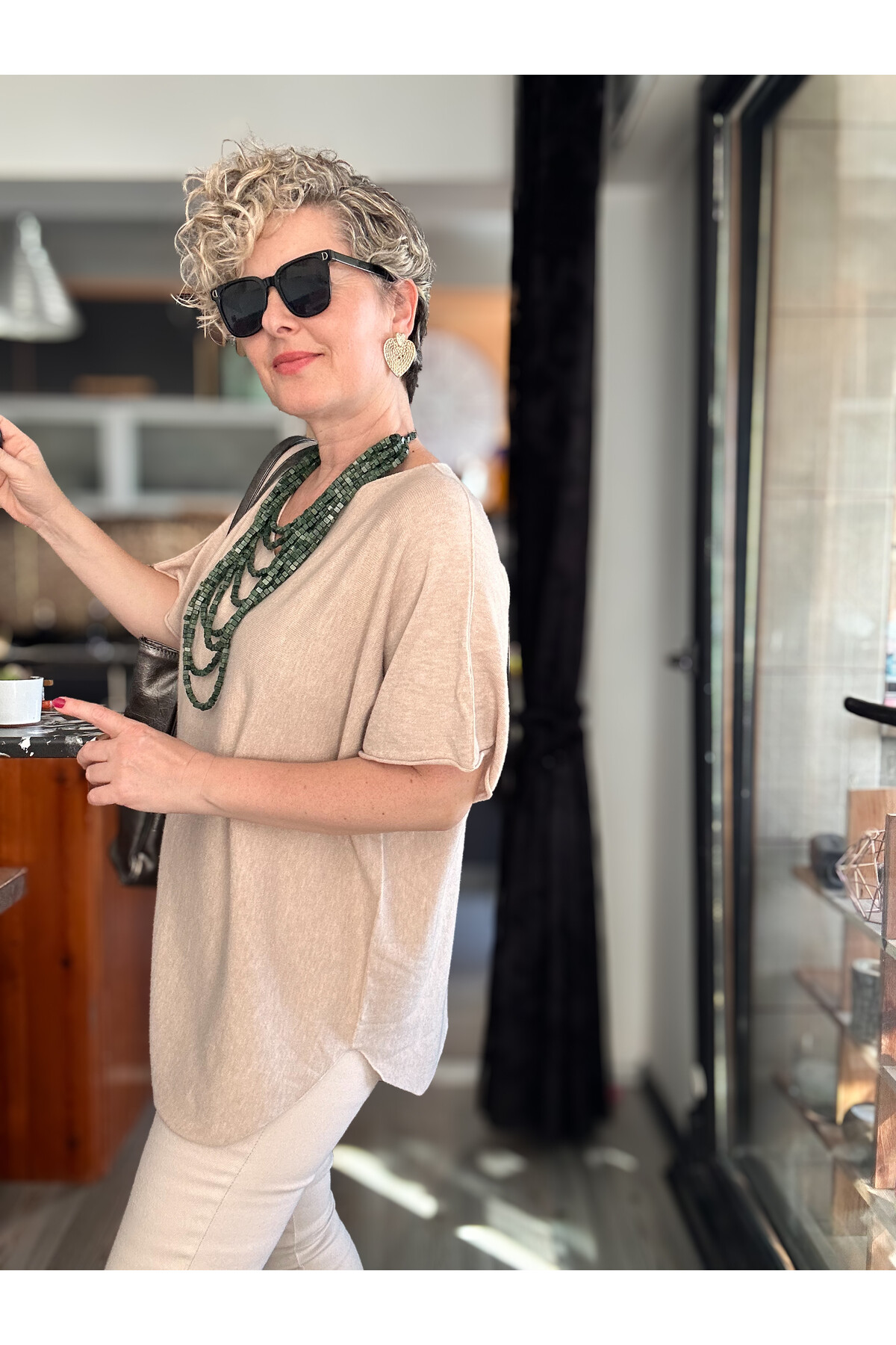 Maste İtalyan Oval Kesim Triko Bluz Bej