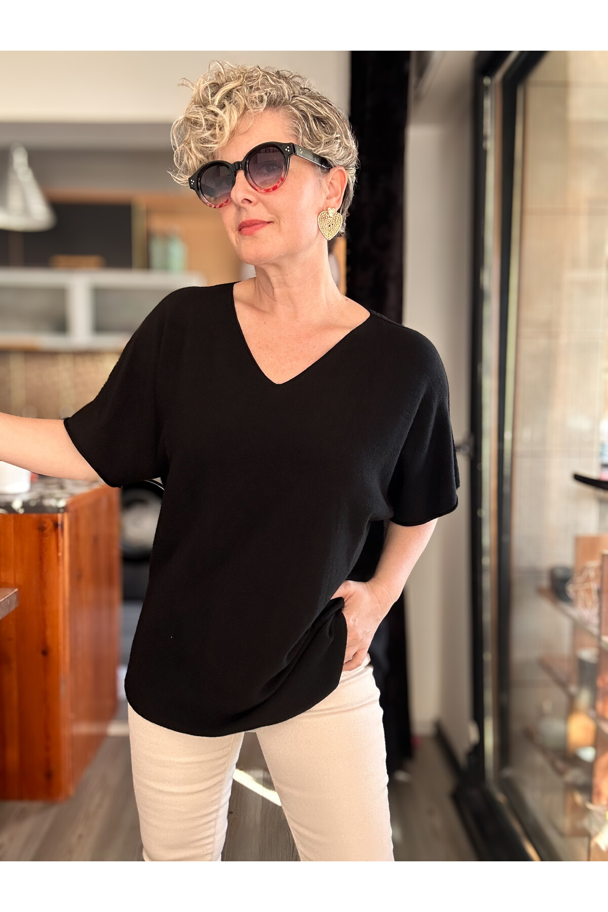 Maste İtalyan Oval Kesim Triko Bluz Siyah