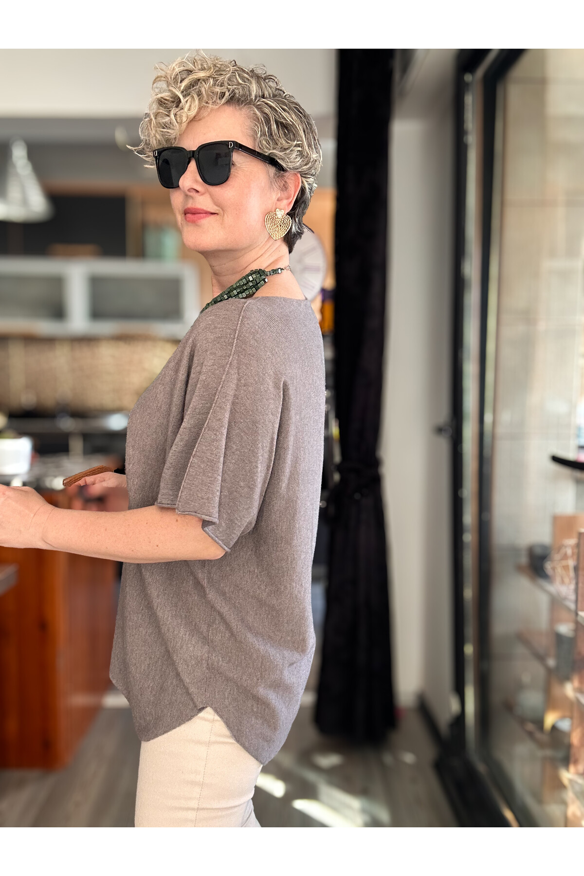 Maste İtalyan Oval Kesim Triko Bluz Vizon