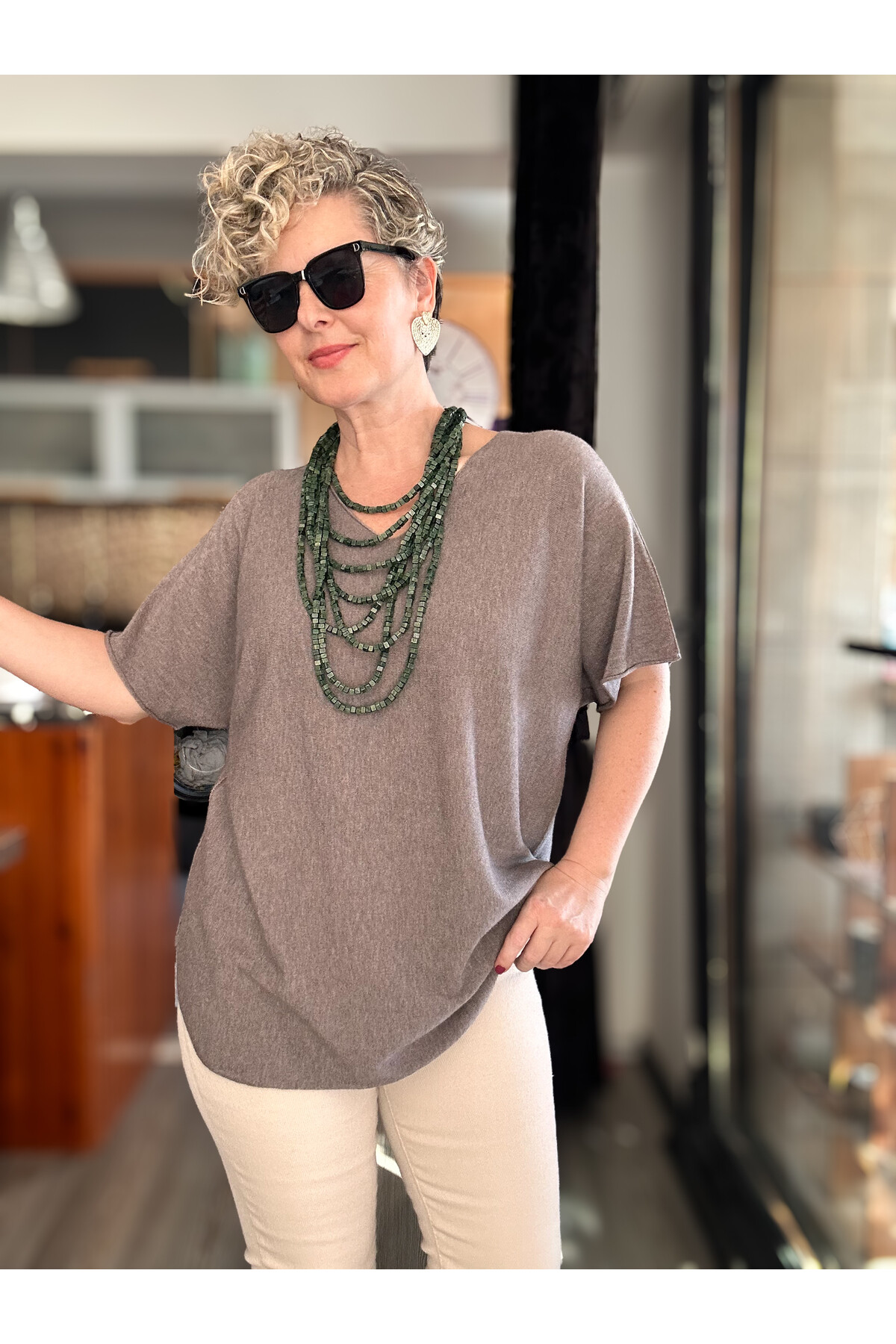 Maste İtalyan Oval Kesim Triko Bluz Vizon