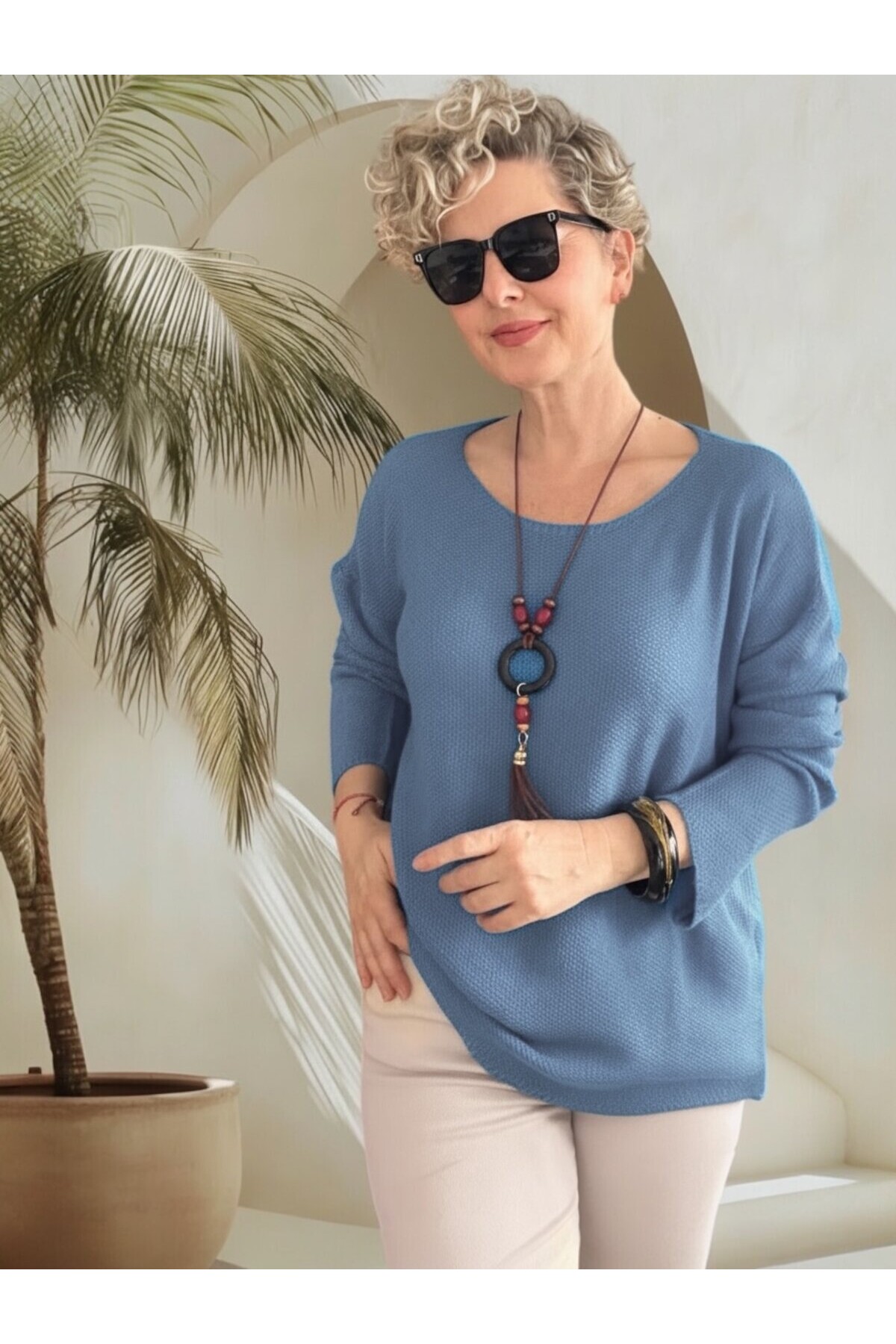 Meggis Kolyeli Tasarım Merserize Açık Mavi