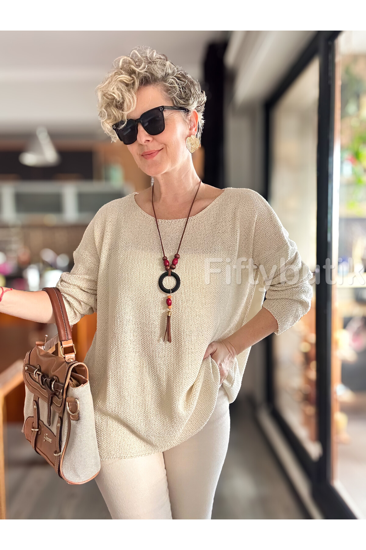 Meggis Kolyeli Tasarım Merserize Ekru