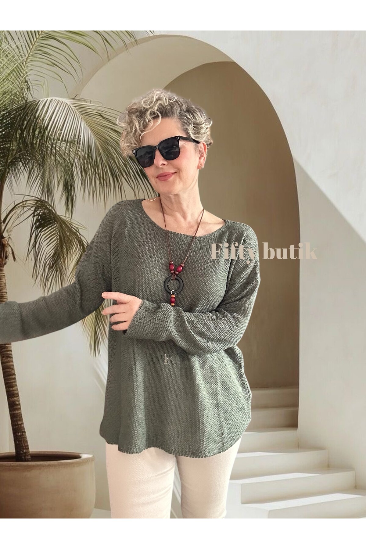 Meggis Kolyeli Tasarım Merserize Haki Yeşil