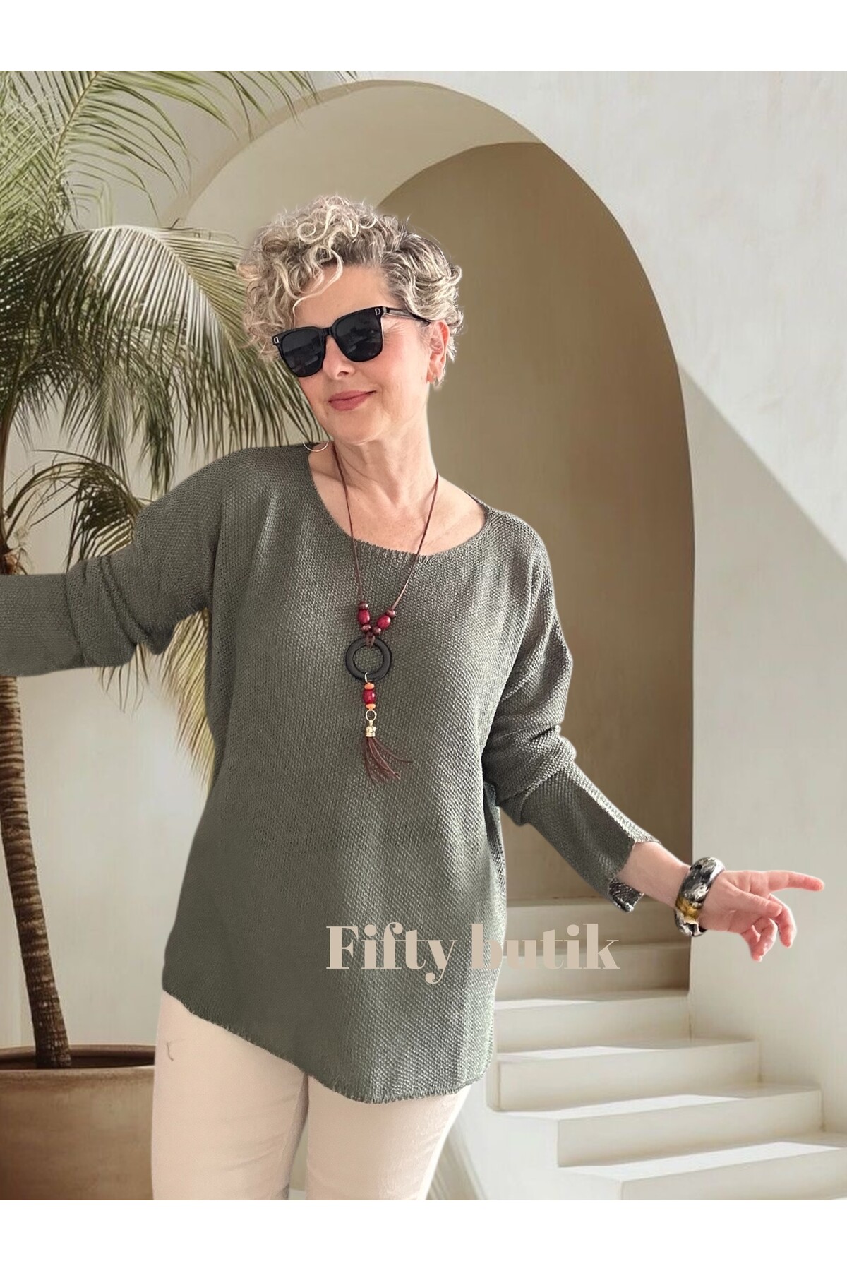 Meggis Kolyeli Tasarım Merserize Haki Yeşil