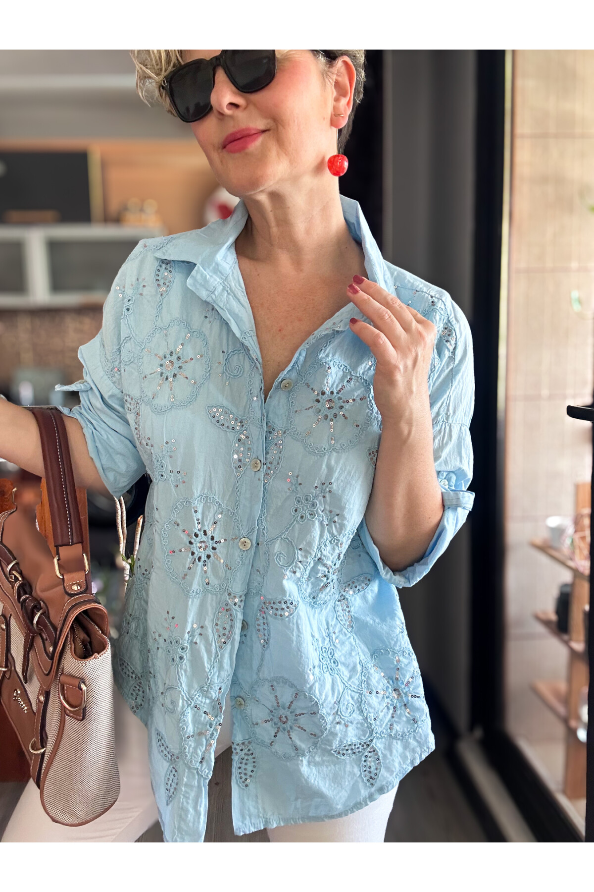 Melly İtalyan Fisto Pul Detay Gömlek Bebe Mavi