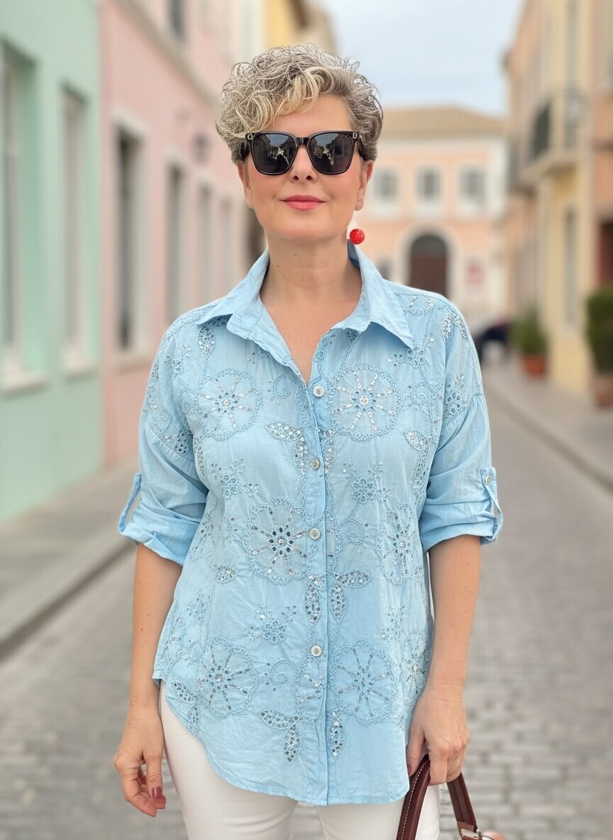 Melly İtalyan Fisto Pul Detay Gömlek Bebe Mavi