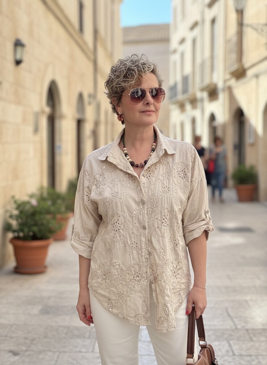 Melly İtalyan Fisto Pul Detay Gömlek Beige