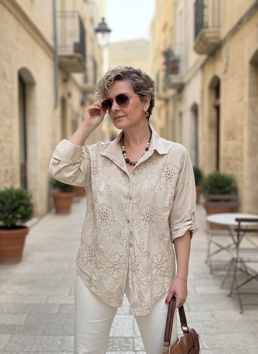 Melly İtalyan Fisto Pul Detay Gömlek Beige