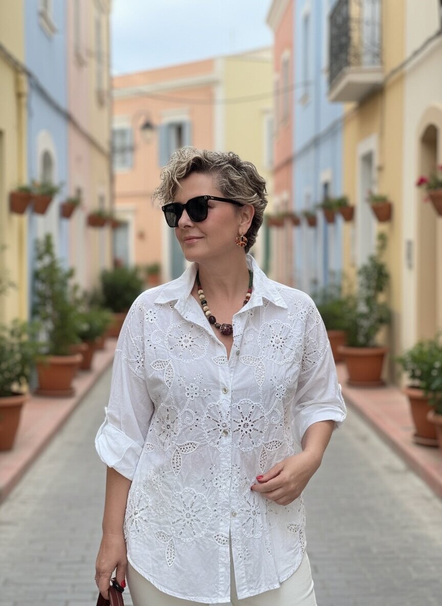 Melly İtalyan Fisto Pul Detay Gömlek Beyaz