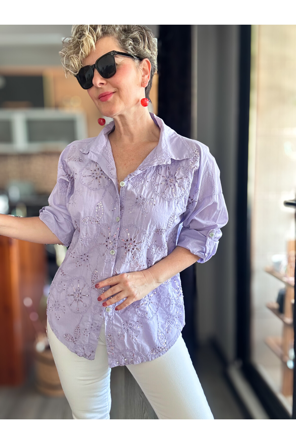 Melly İtalyan Fisto Pul Detay Gömlek Eflatun