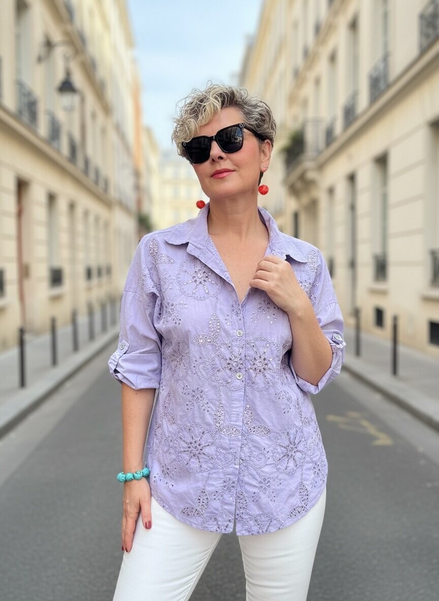 Melly İtalyan Fisto Pul Detay Gömlek Eflatun