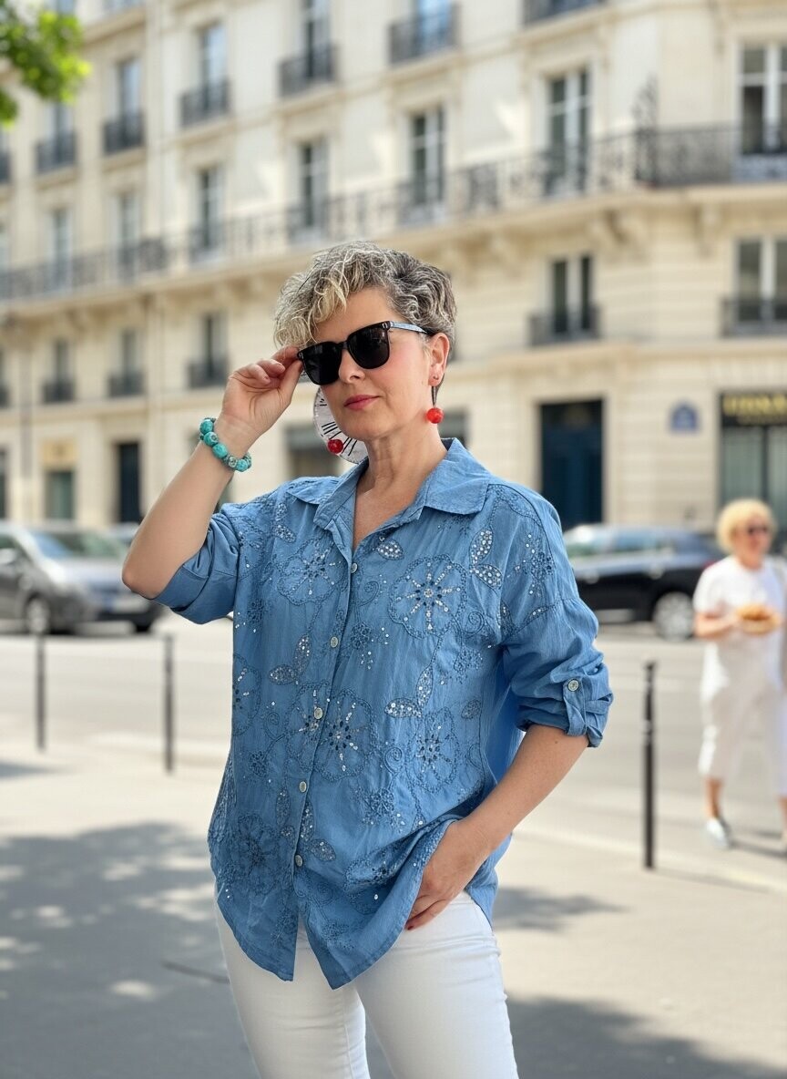 Melly İtalyan Fisto Pul Detay Gömlek İndigo Mavi