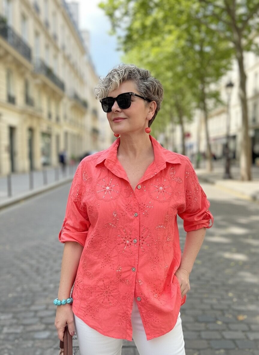 Melly İtalyan Fisto Pul Detay Gömlek Mercan