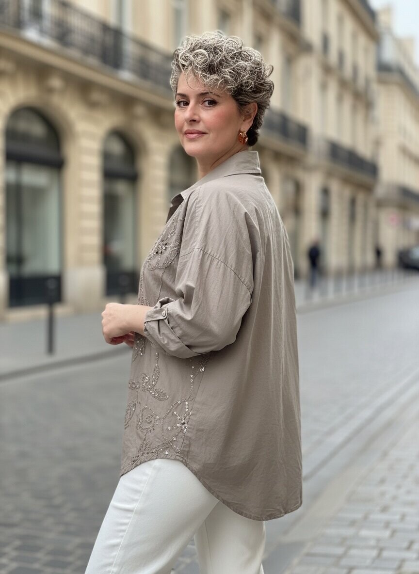 Melly İtalyan Fisto Pul Detay Gömlek Vizon