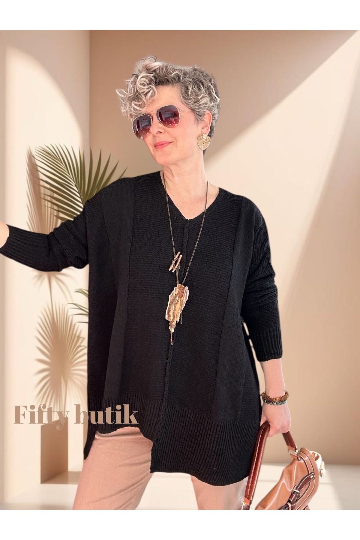 Mudy Tasarım Oversize Triko Tunik Siyah