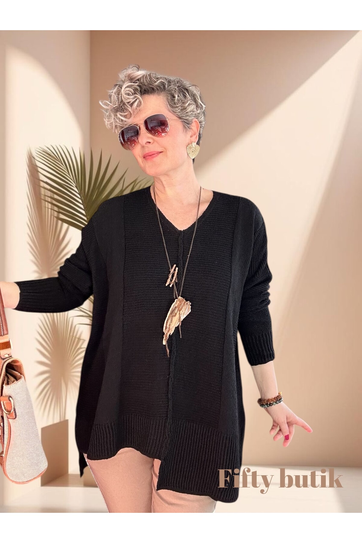 Mudy Tasarım Oversize Triko Tunik Siyah