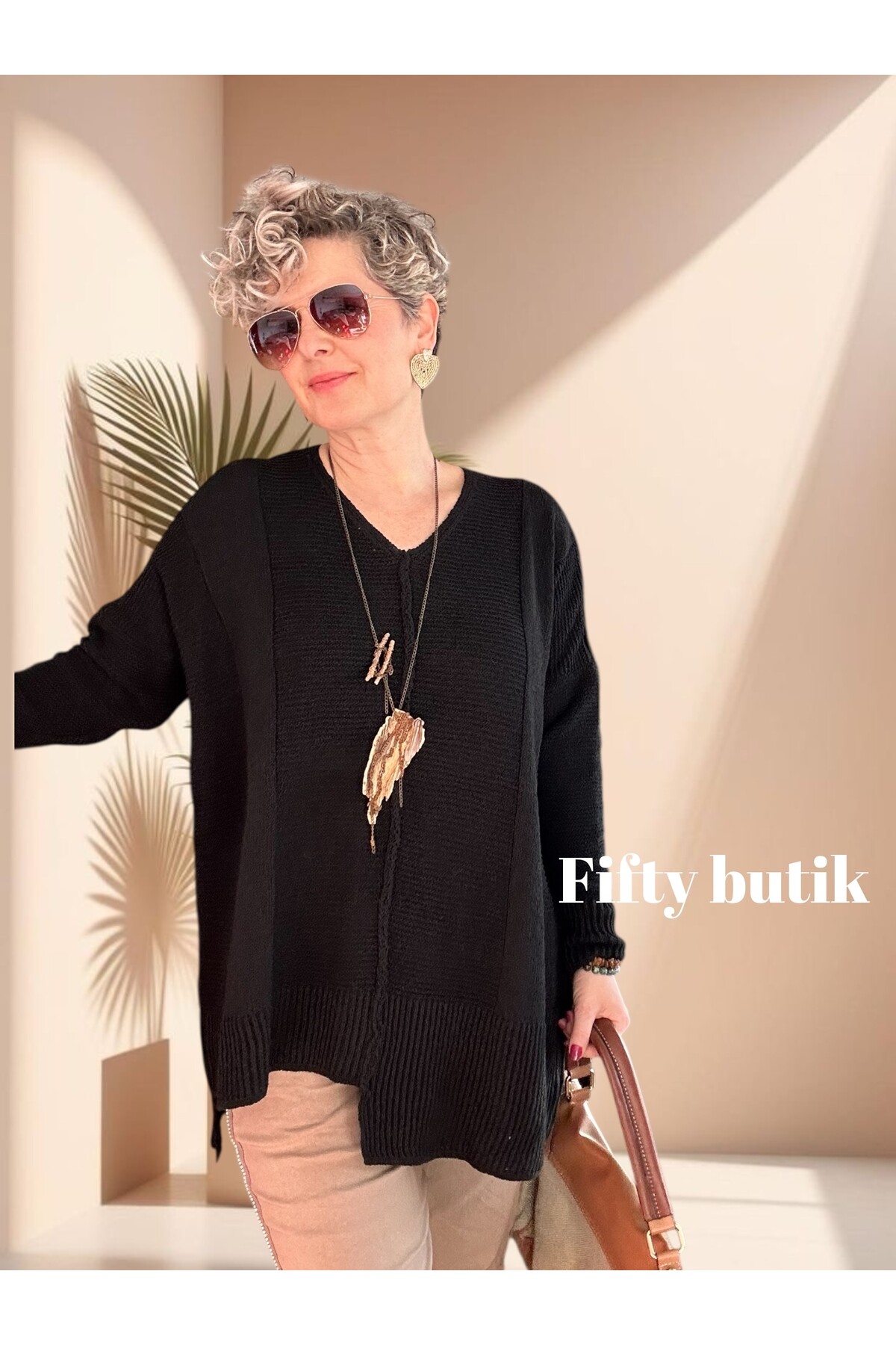 Mudy Tasarım Oversize Triko Tunik Siyah
