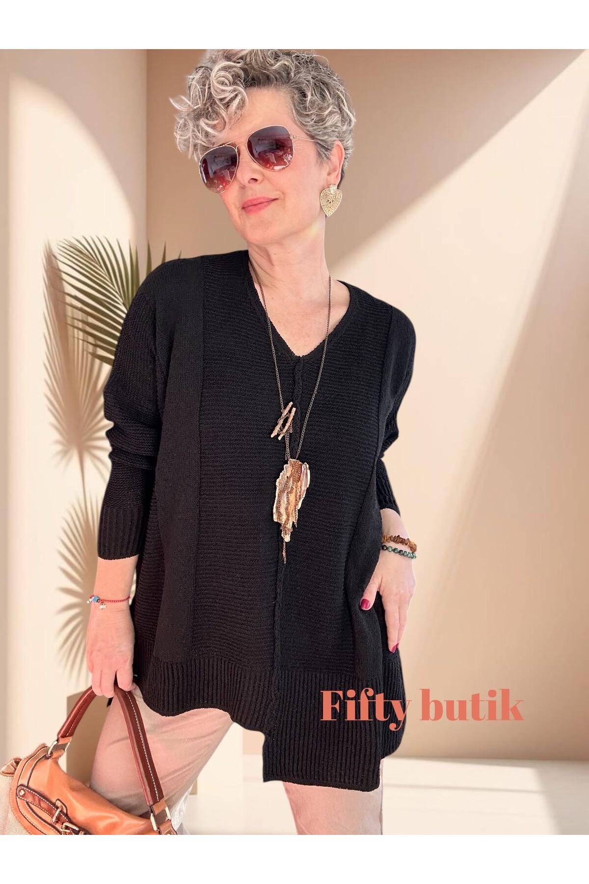 Mudy Tasarım Oversize Triko Tunik Siyah