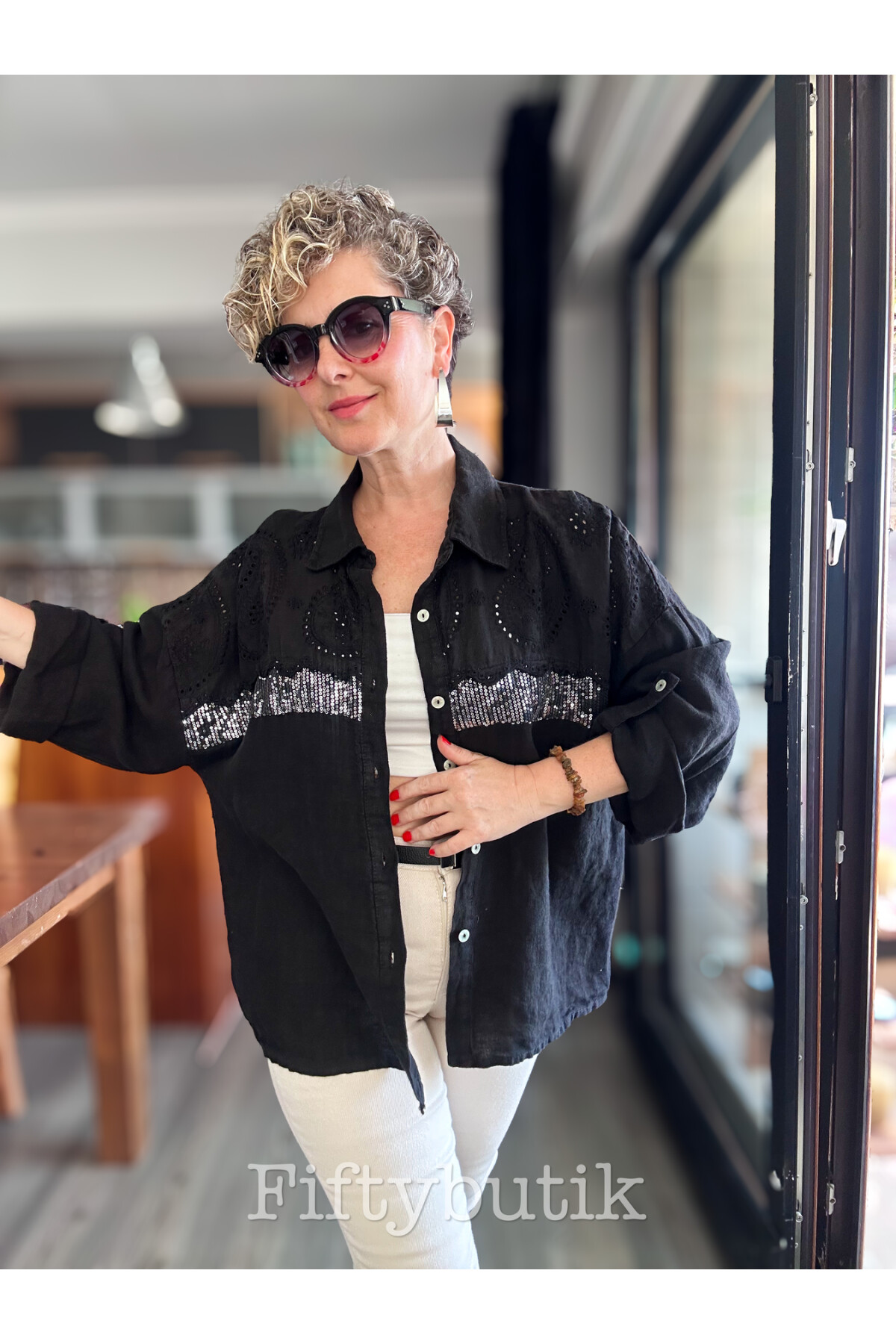 Negroni İtalyan Vip Pul Payet Detay Gömlek Ceket Siyah