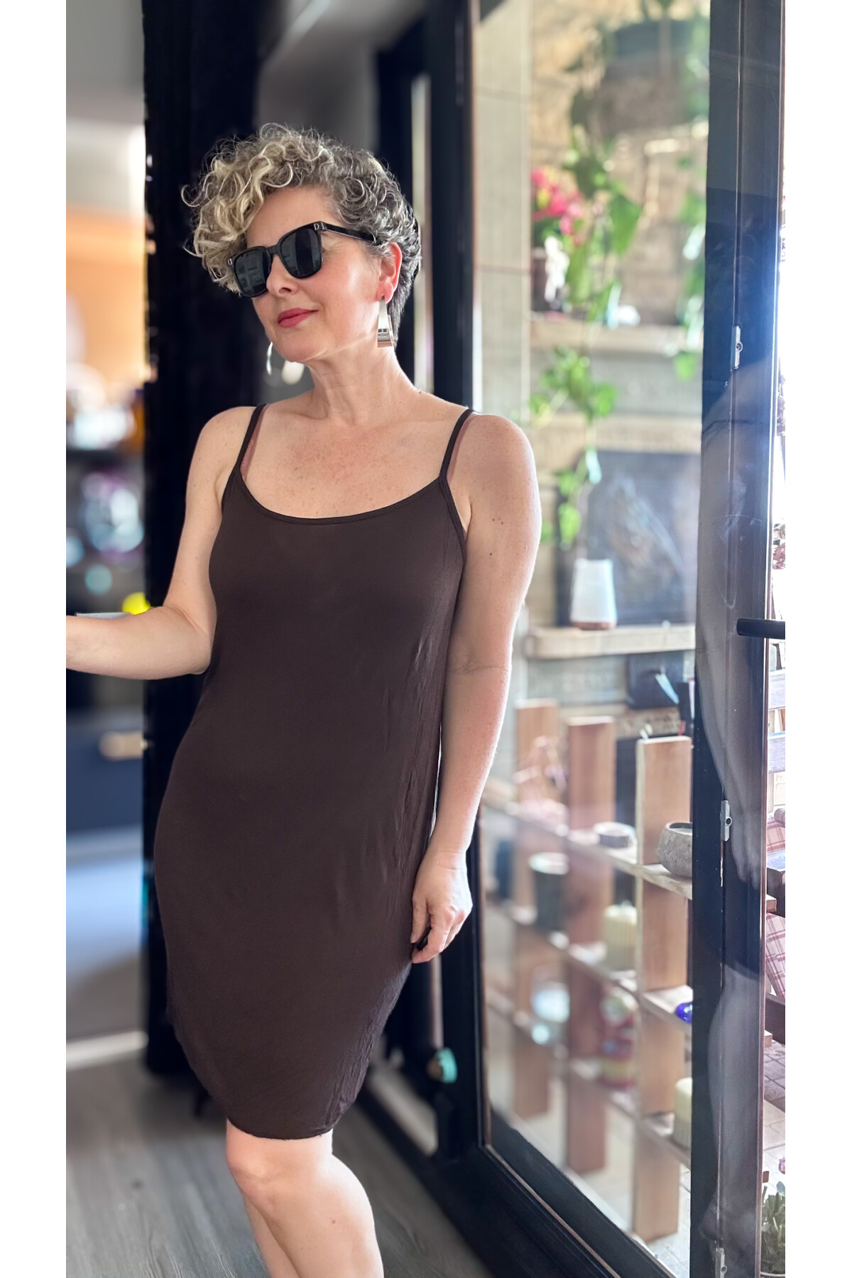 Nessi İtalyan Brode Gömlek Elbise Kahverengi