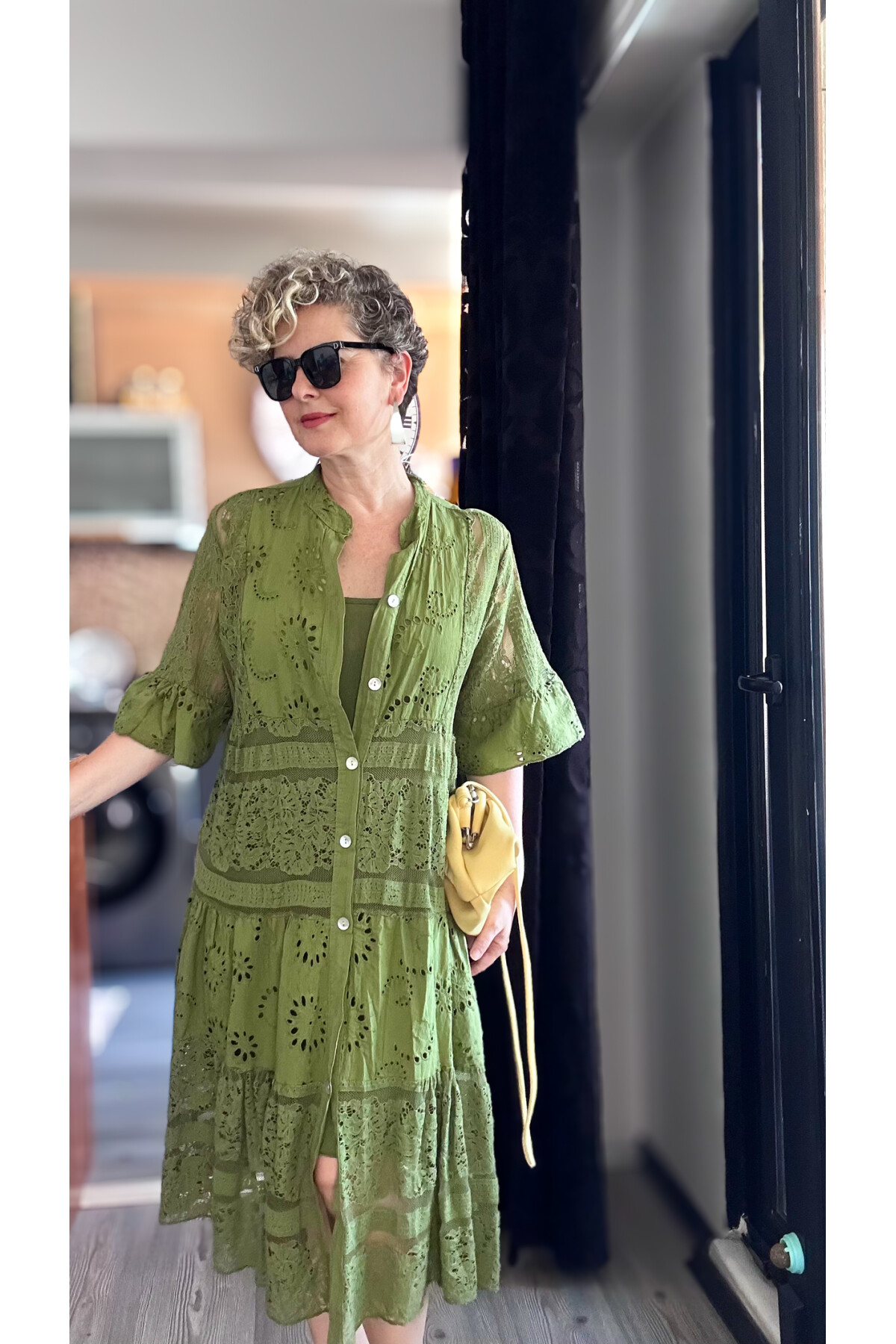 Nessi İtalyan Brode Gömlek Elbise Military Yeşil