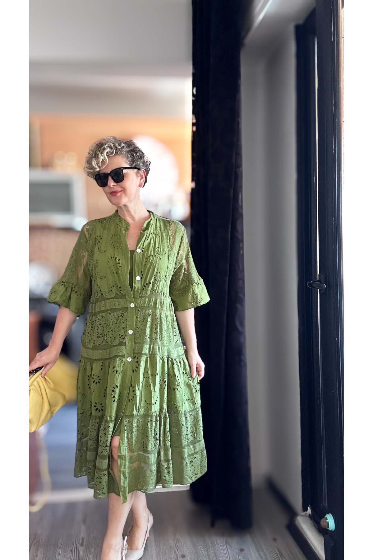 Nessi İtalyan Brode Gömlek Elbise Military Yeşil