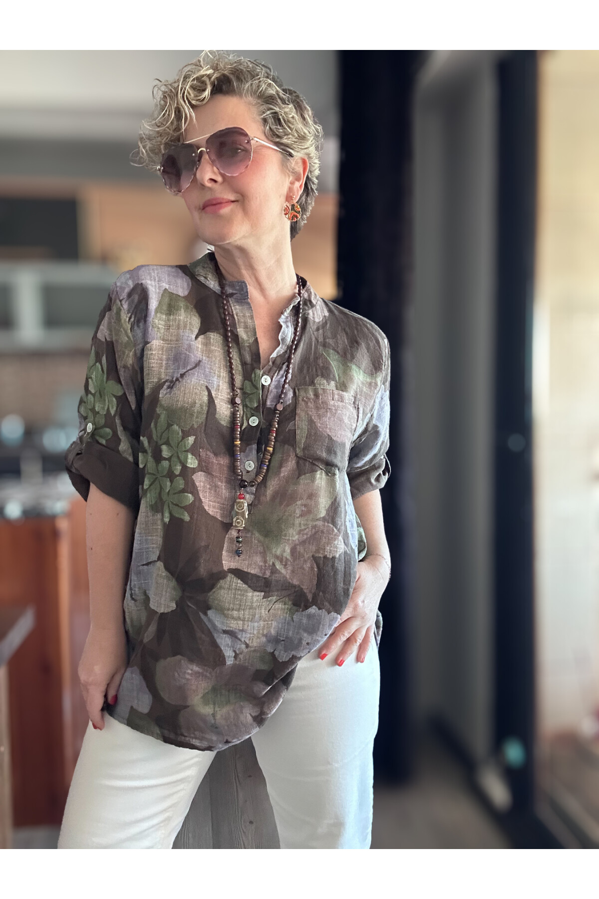 Netti Zambak Desen İtalyan Gömlek Kahve