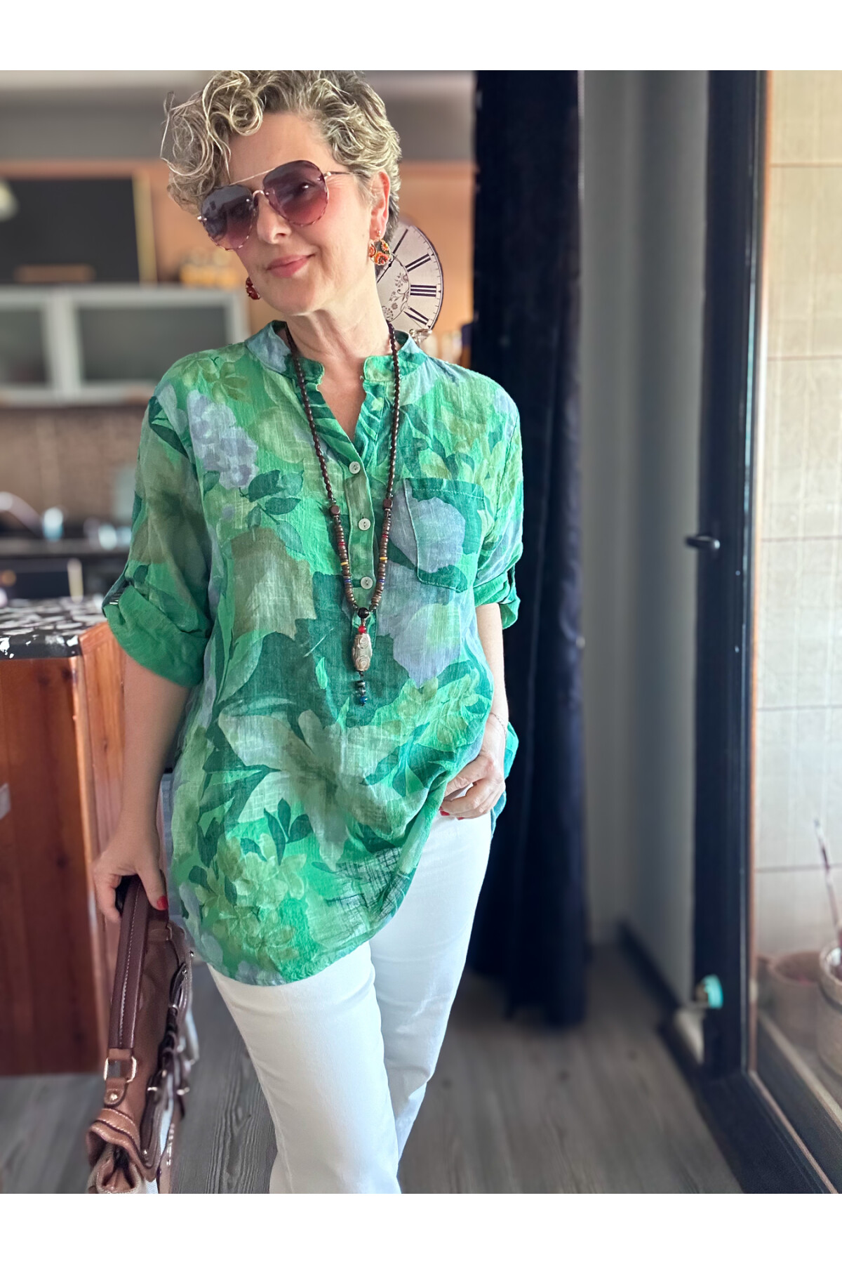 Netti Zambak Desen İtalyan Gömlek Yeşil