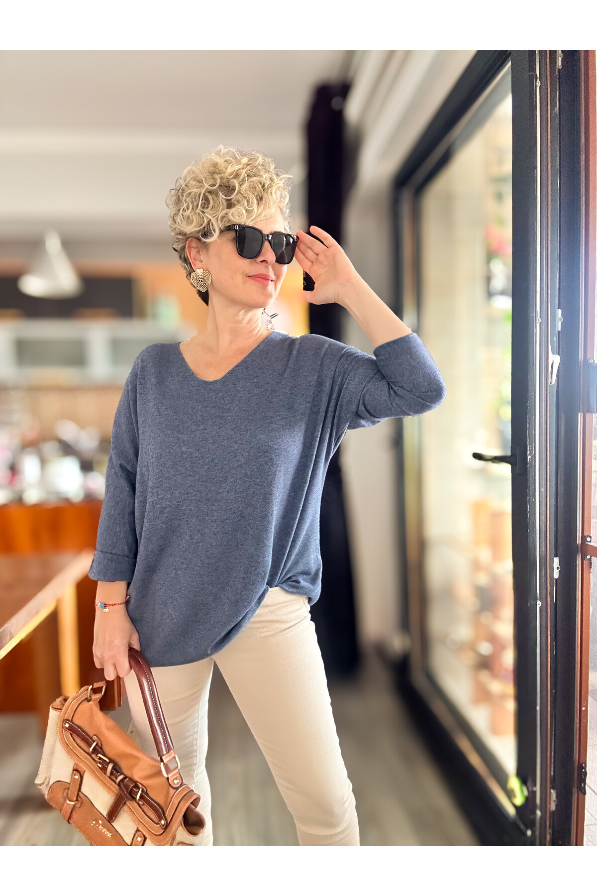 Nonna İthal V Yaka Angora Triko İndigo