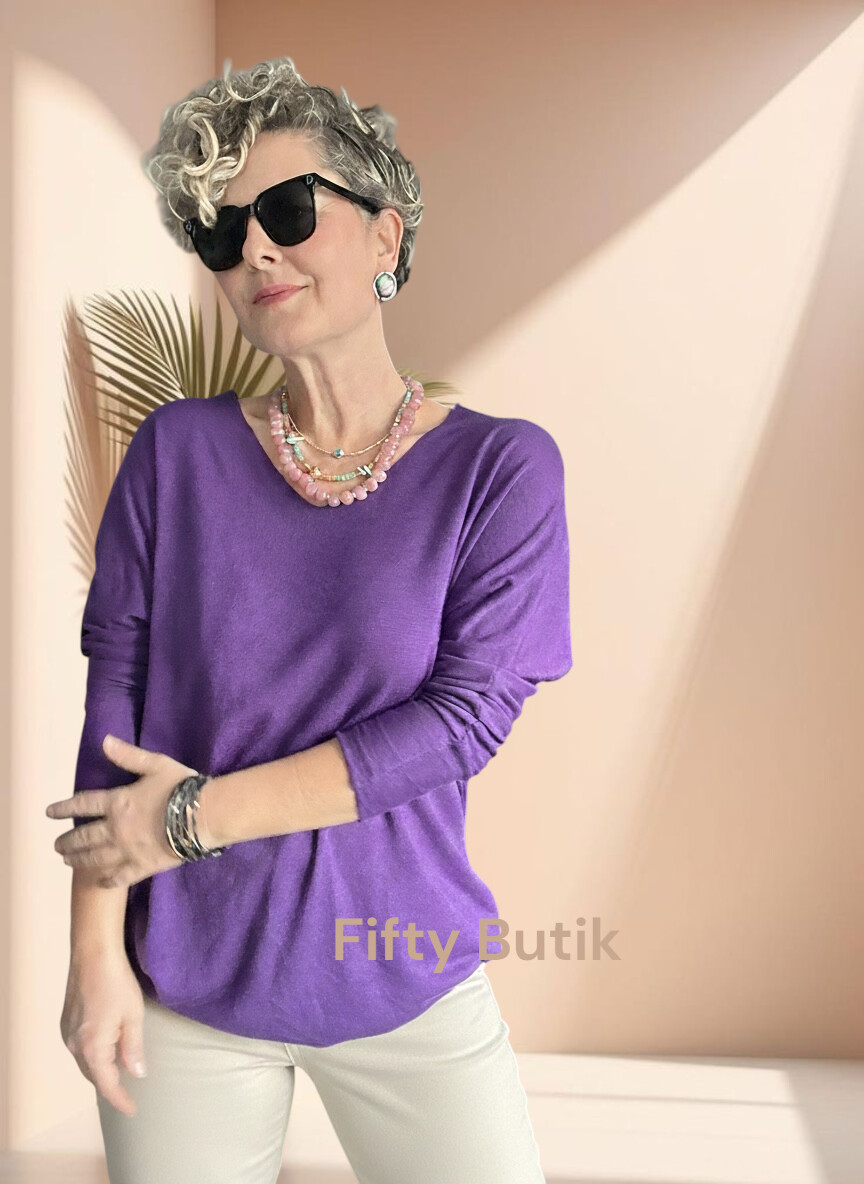 Nonna İthal V Yaka Tasarım Triko Menekşe