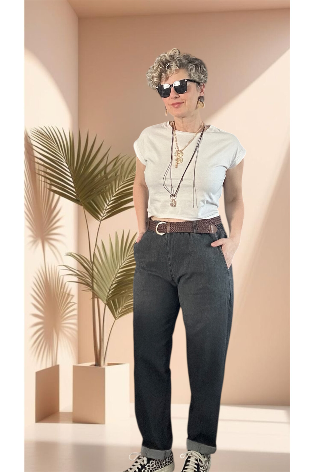 Opus İtalyan Vip Likralı Kemerli Jean Pantolon Antrasit