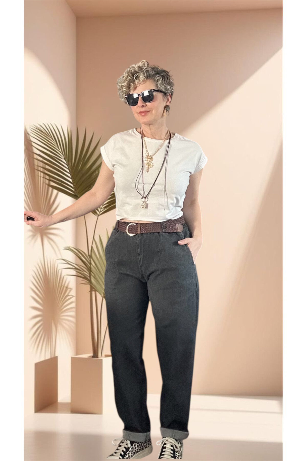 Opus İtalyan Vip Likralı Kemerli Jean Pantolon Antrasit