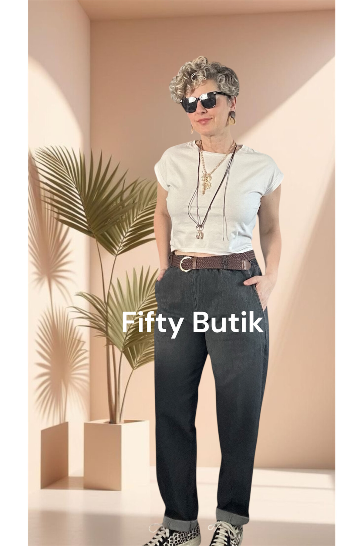 Opus İtalyan Vip Likralı Kemerli Jean Pantolon Antrasit