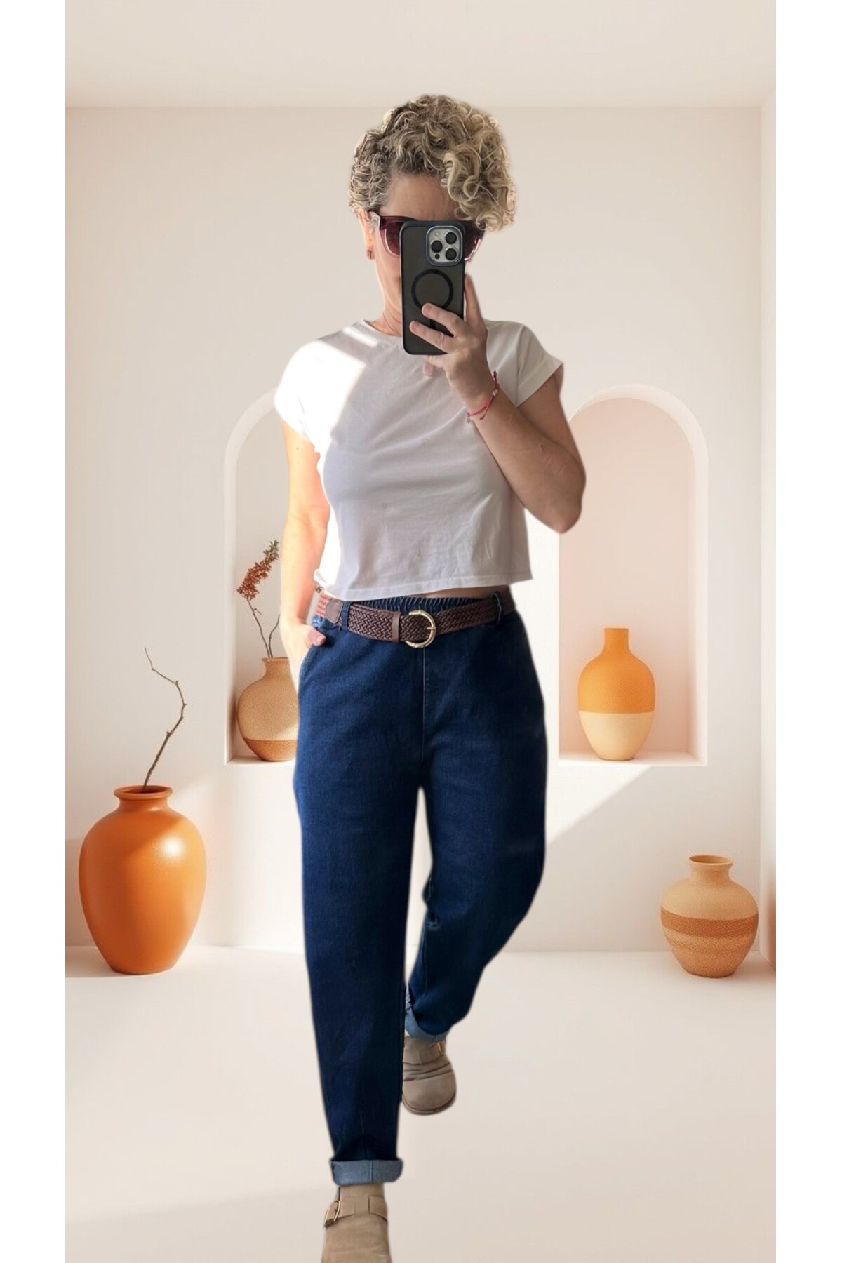 Opus İtalyan Vip Likralı Kemerli Jean Pantolon Mavi