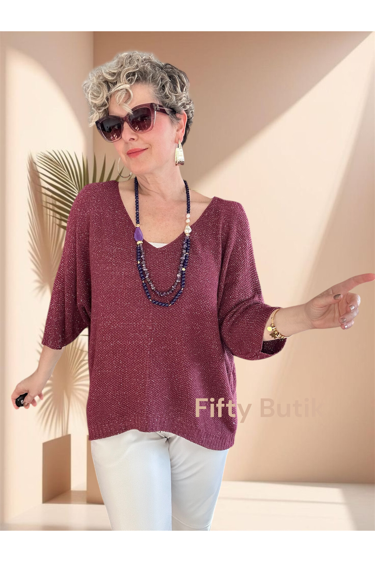 Otto İtalyan Sim Detay Triko Bluz Bordo