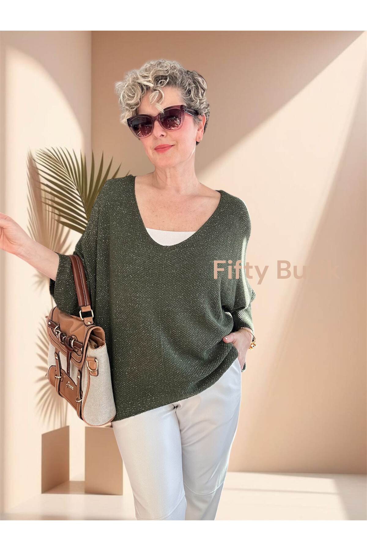 Otto İtalyan Sim Detay Triko Bluz Haki