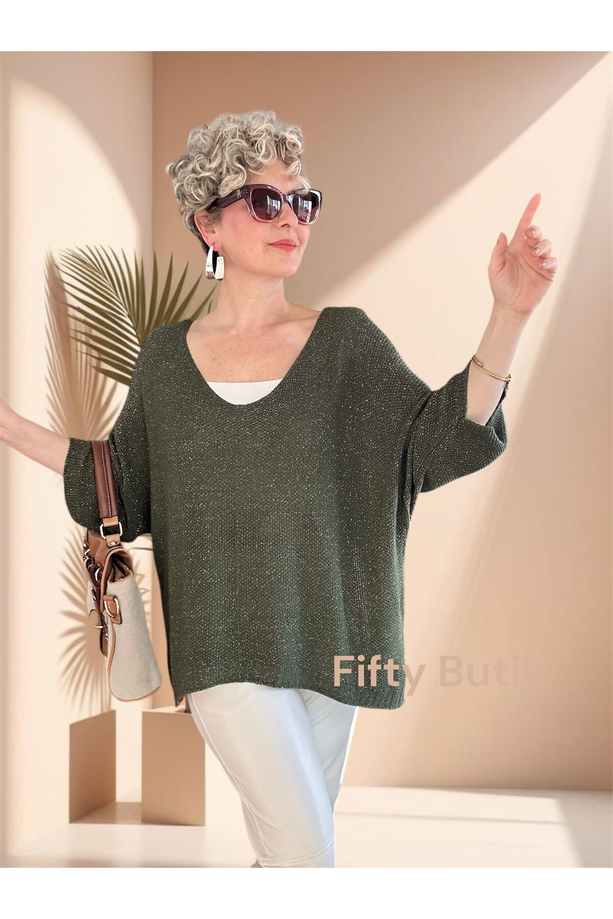 Otto İtalyan Sim Detay Triko Bluz Haki