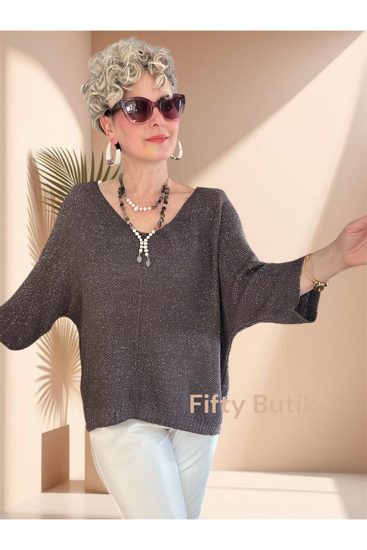 Otto İtalyan Sim Detay Triko Bluz Kahve