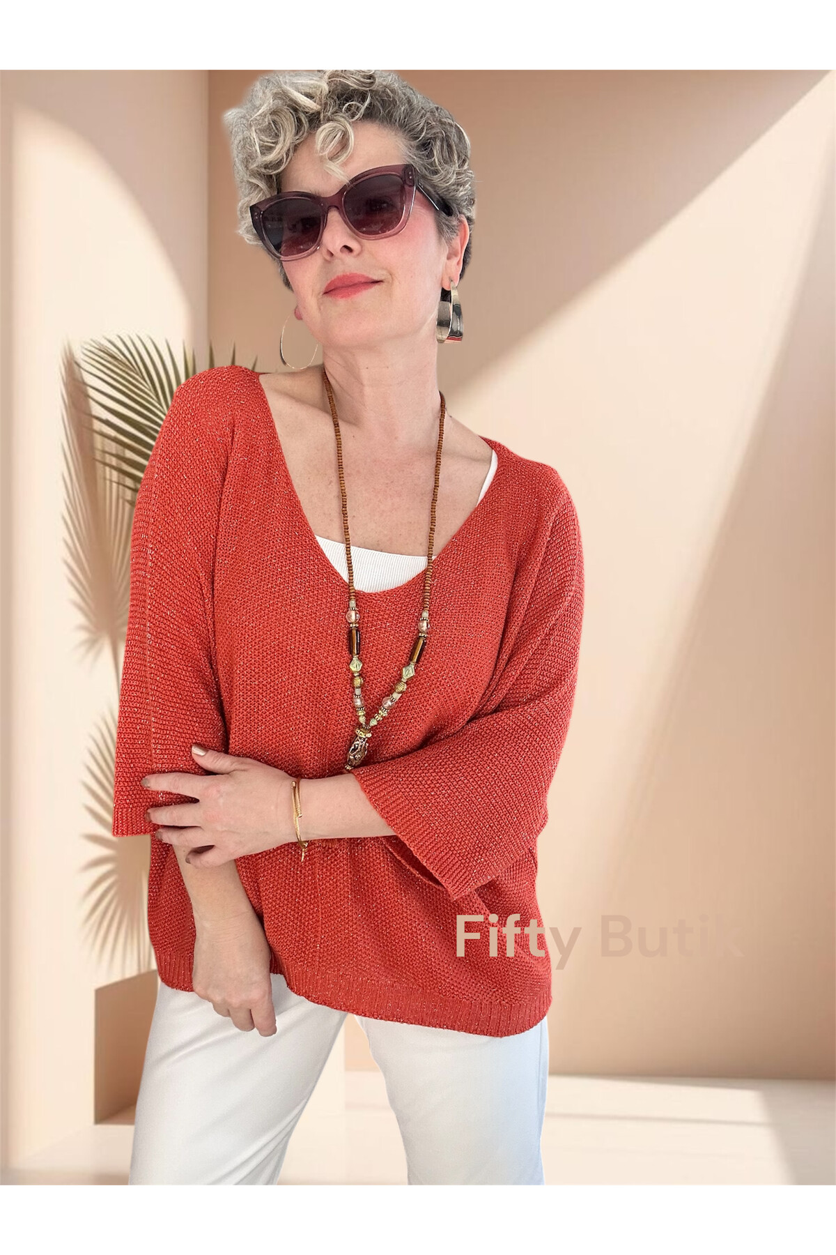 Otto İtalyan Sim Detay Triko Bluz Kiremit