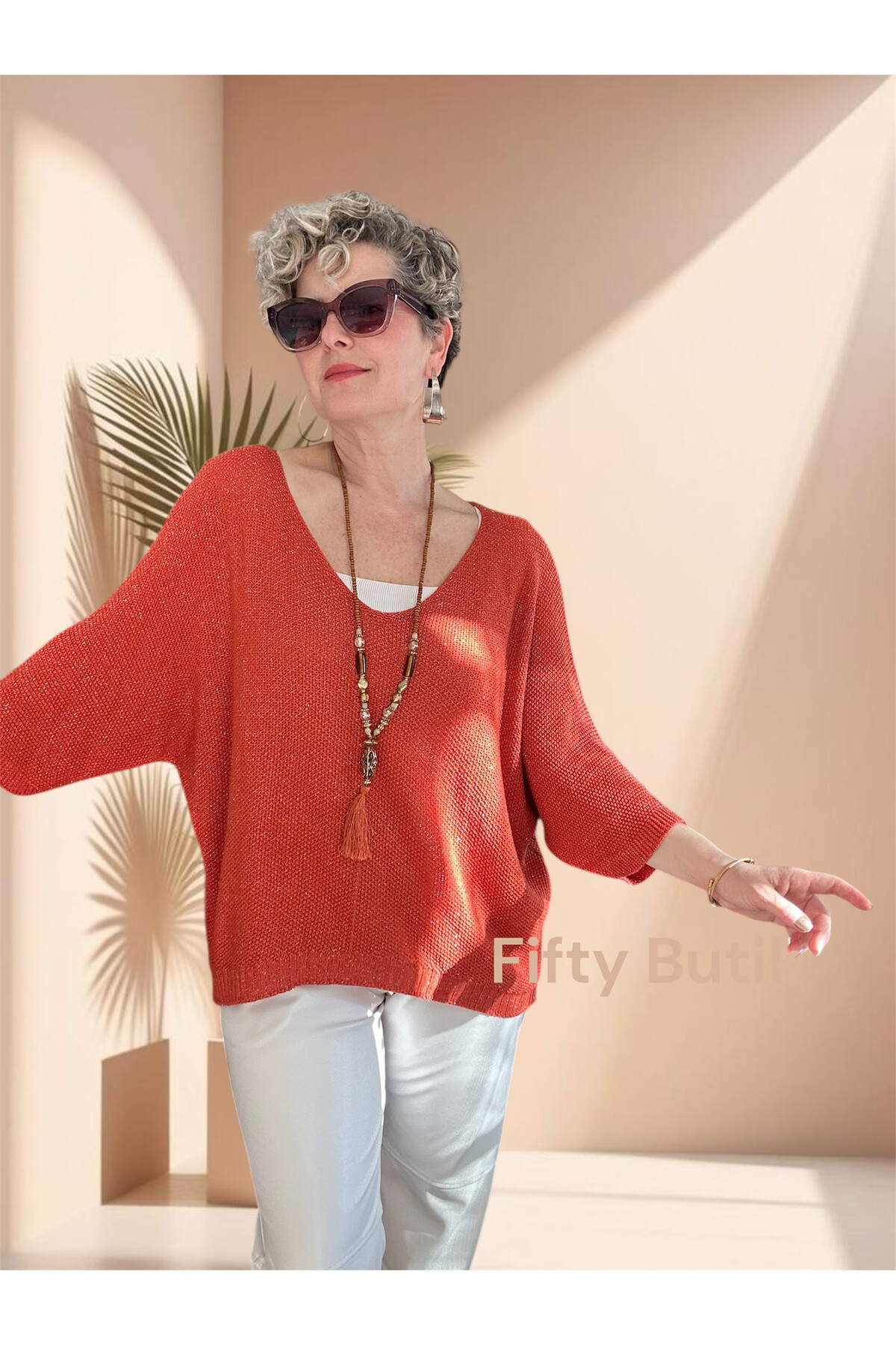 Otto İtalyan Sim Detay Triko Bluz Kiremit