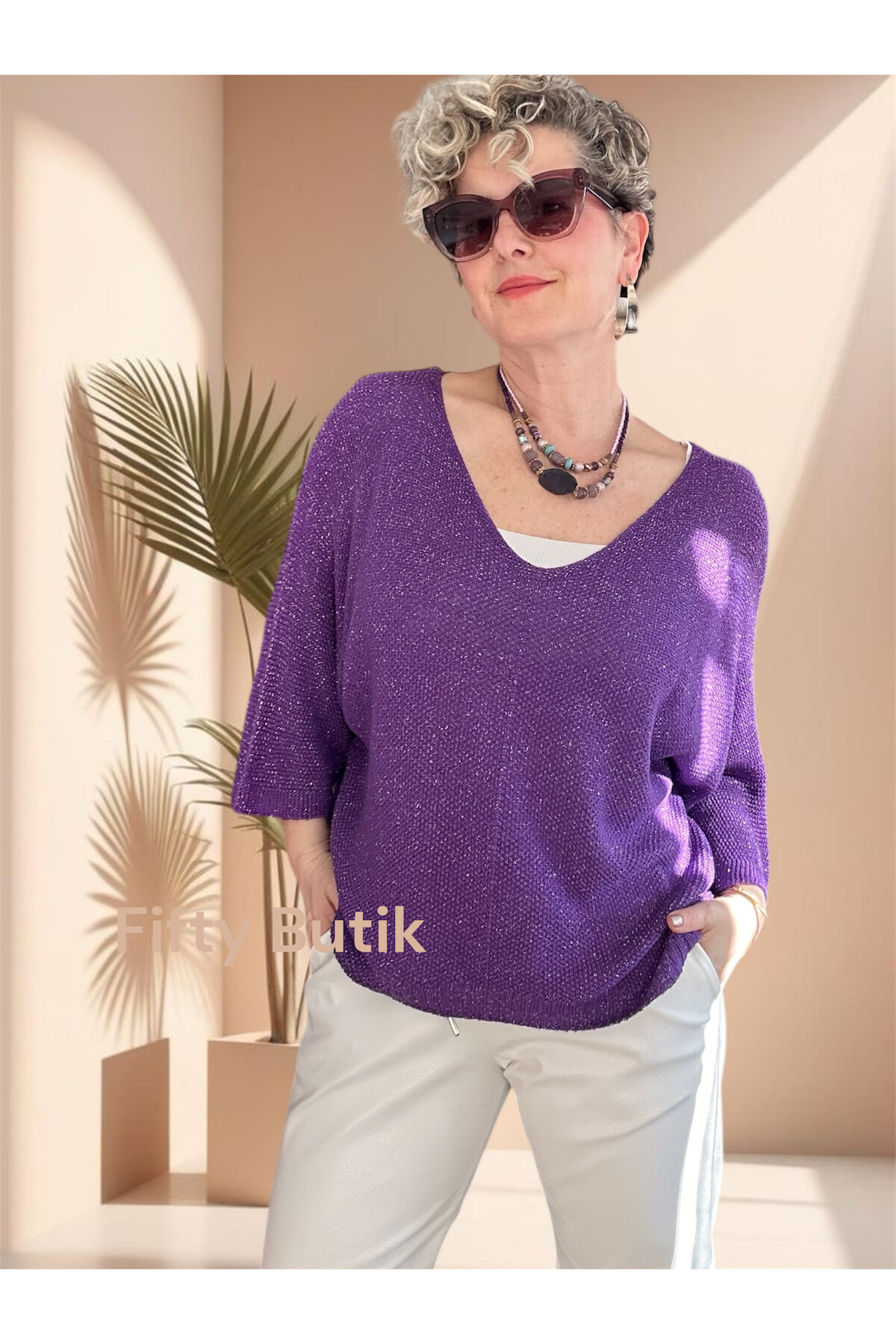 Otto İtalyan Sim Detay Triko Bluz Mor