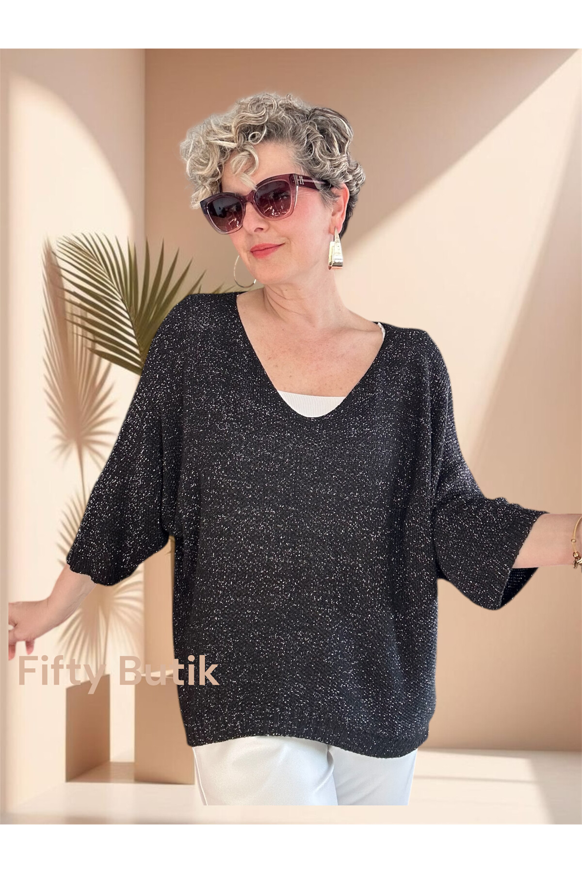 Otto İtalyan Sim Detay Triko Bluz Siyah