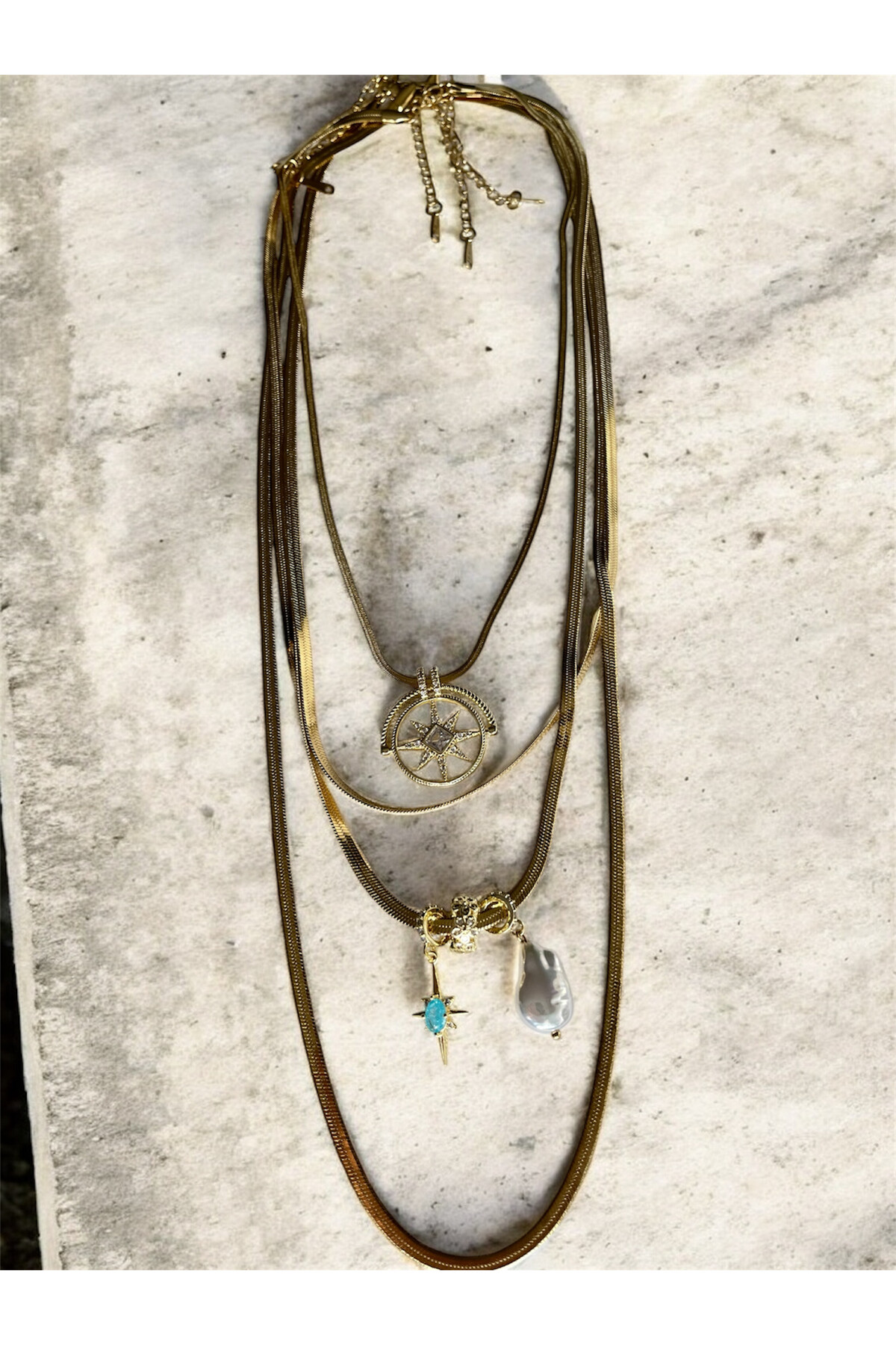 Pela Çelik Gold Çoklu Kolye