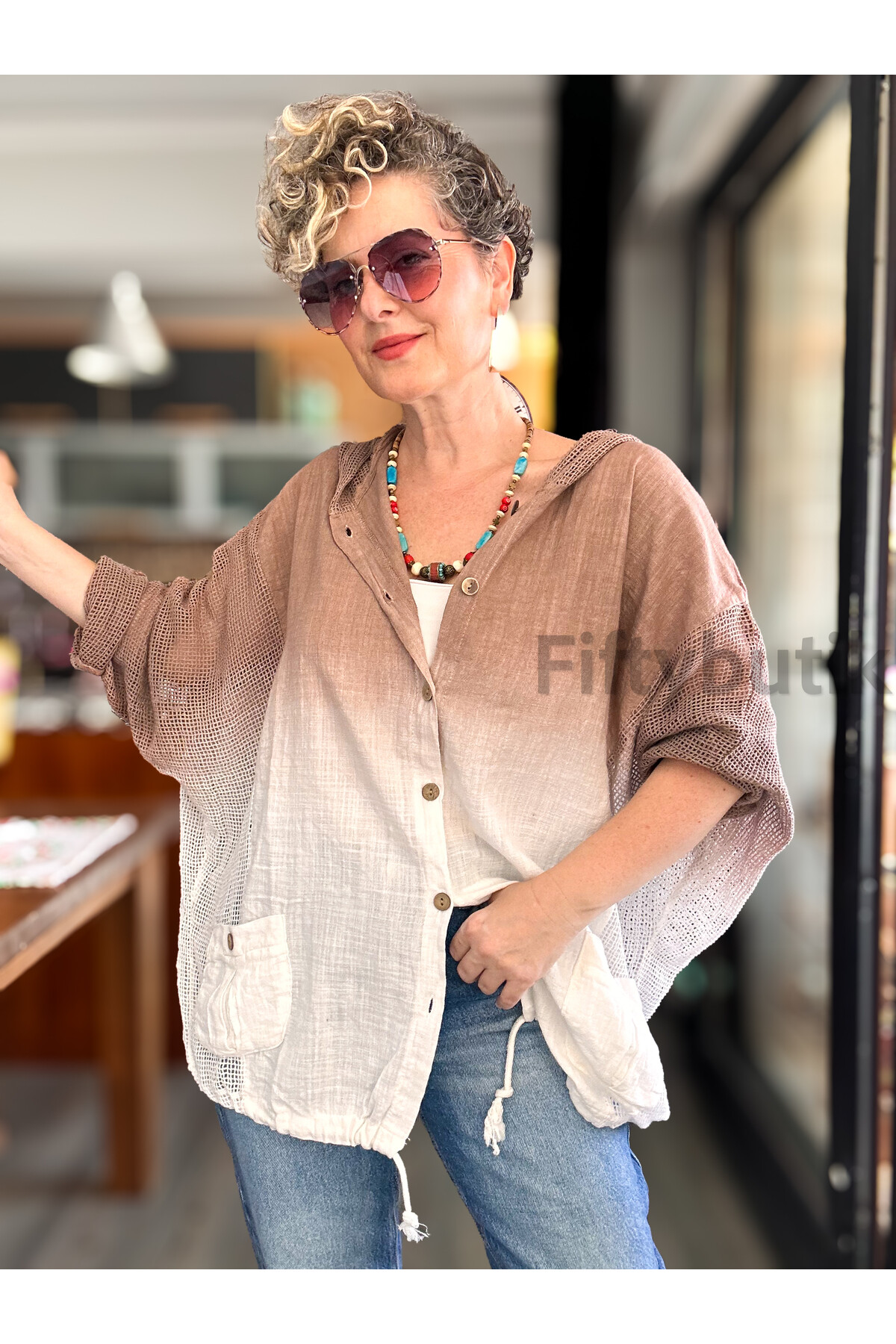 Pergi Batik File Detay Kapşonlu Ceket Vizon