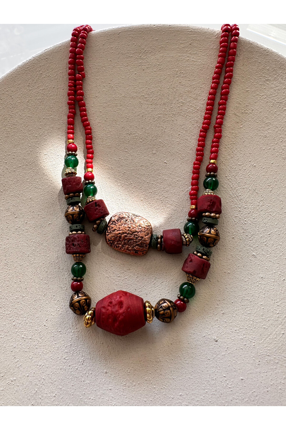 Perros Pirinç Cam Etnik Kolye