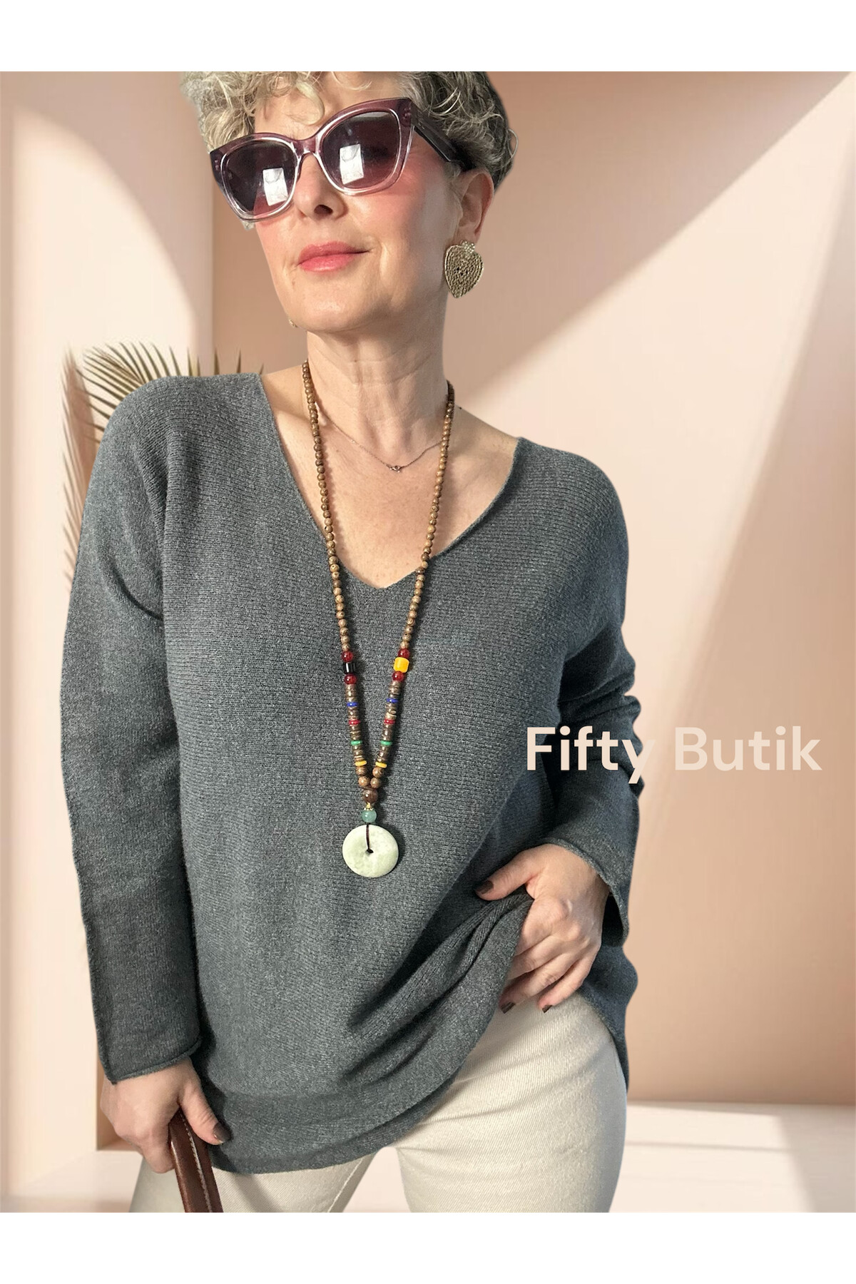 Piatti İtalyan V Yaka Yumoş Oval Triko Antrasit