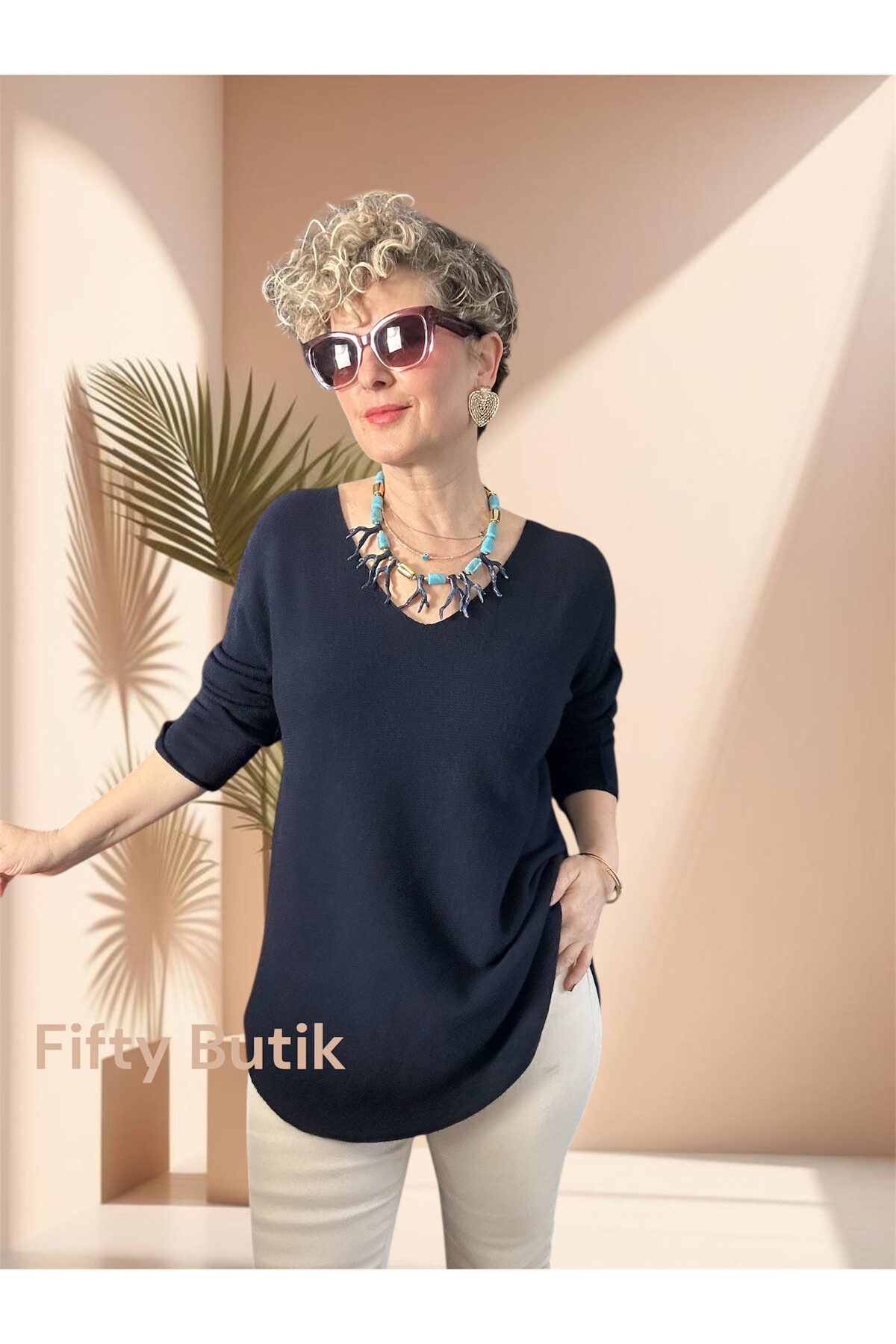 Piatti İtalyan V Yaka Yumoş Oval Triko Lacivert