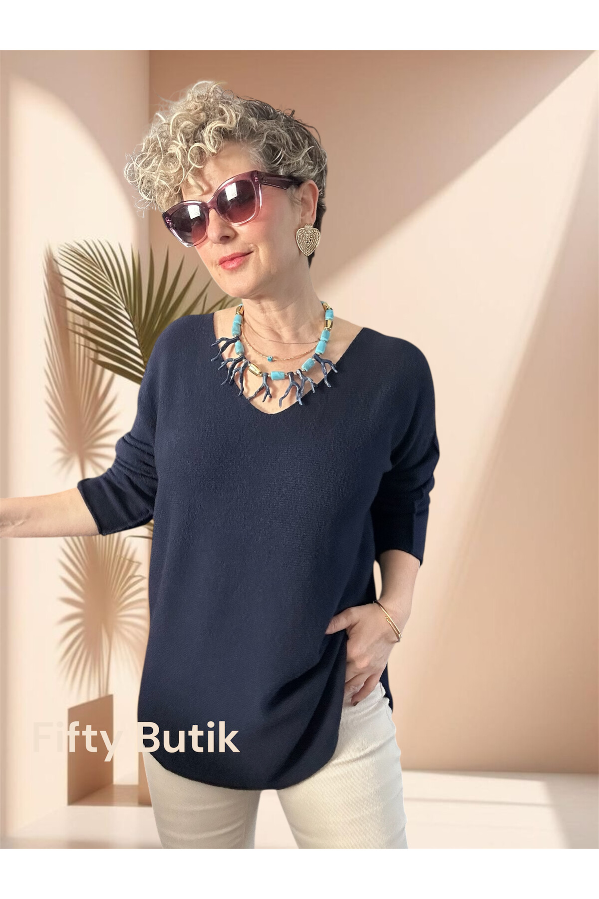 Piatti İtalyan V Yaka Yumoş Oval Triko Lacivert